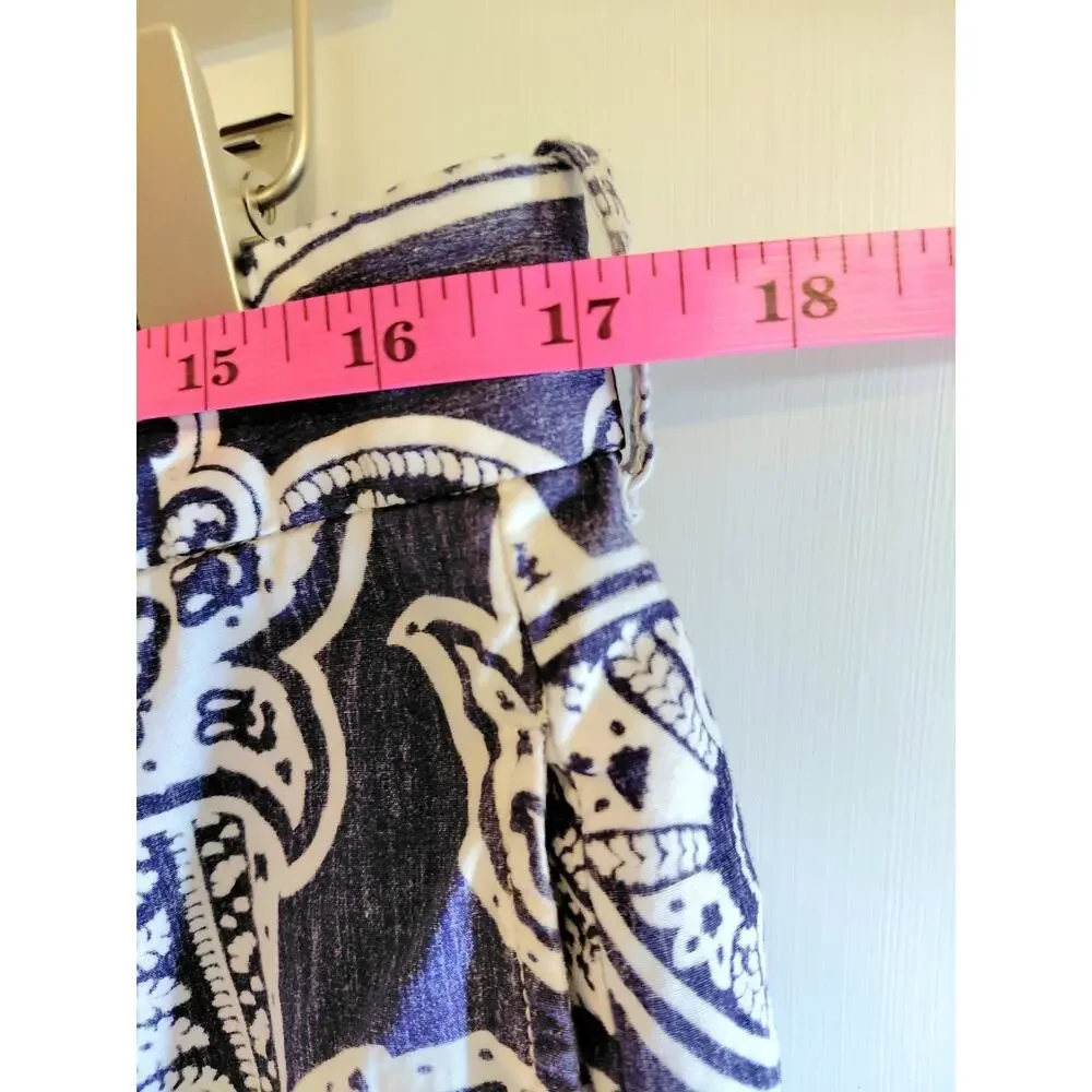 J.Crew Mens 100% Cotton Blue White Paisley Ikat Pattern Pants 34 Tailored Poplin